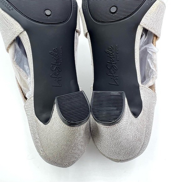 6.5W 6.5 W WIDE WIDE LifeStride Carlyle Textured Silver Block Heels Sandal Shoes - Picture 12 of 14